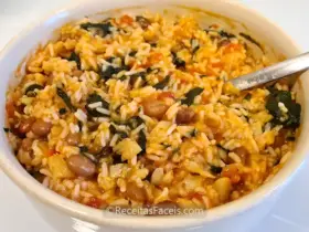 receita facil de Arrozada de Bacalhau com Feijão e Espinafres