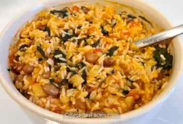 receita facil de Arrozada de Bacalhau com Feijão e Espinafres